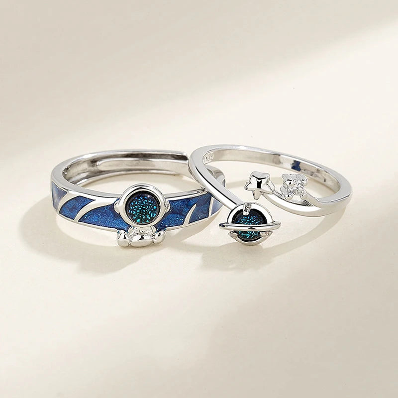 “Simple Couple Rings - Silver Sun & Moon Adjustable Open Ring for Men & Women.”