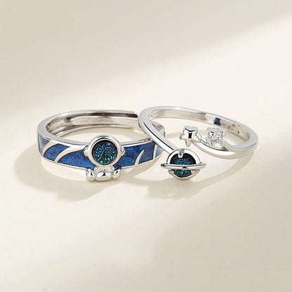 “Simple Couple Rings - Silver Sun & Moon Adjustable Open Ring for Men & Women.”