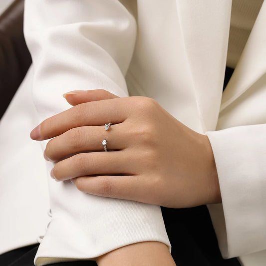 “925 sterling silver adjustable water drop ring, dazzling CZ, perfect for gifts.”