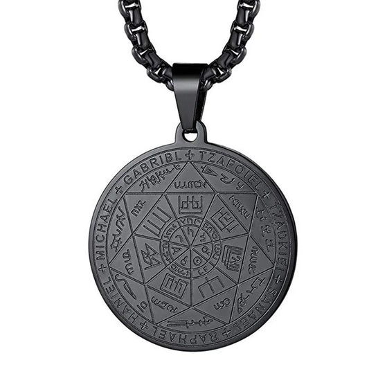 “Seven Archangels Amulet Stainless Steel Necklace - Seal of Solomon Protection Jewelry.”