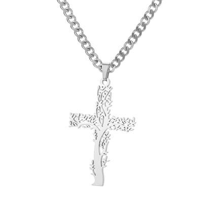 “Zircon Cross Pendant Necklace for Women - Gold Stainless Steel Jewelry.”