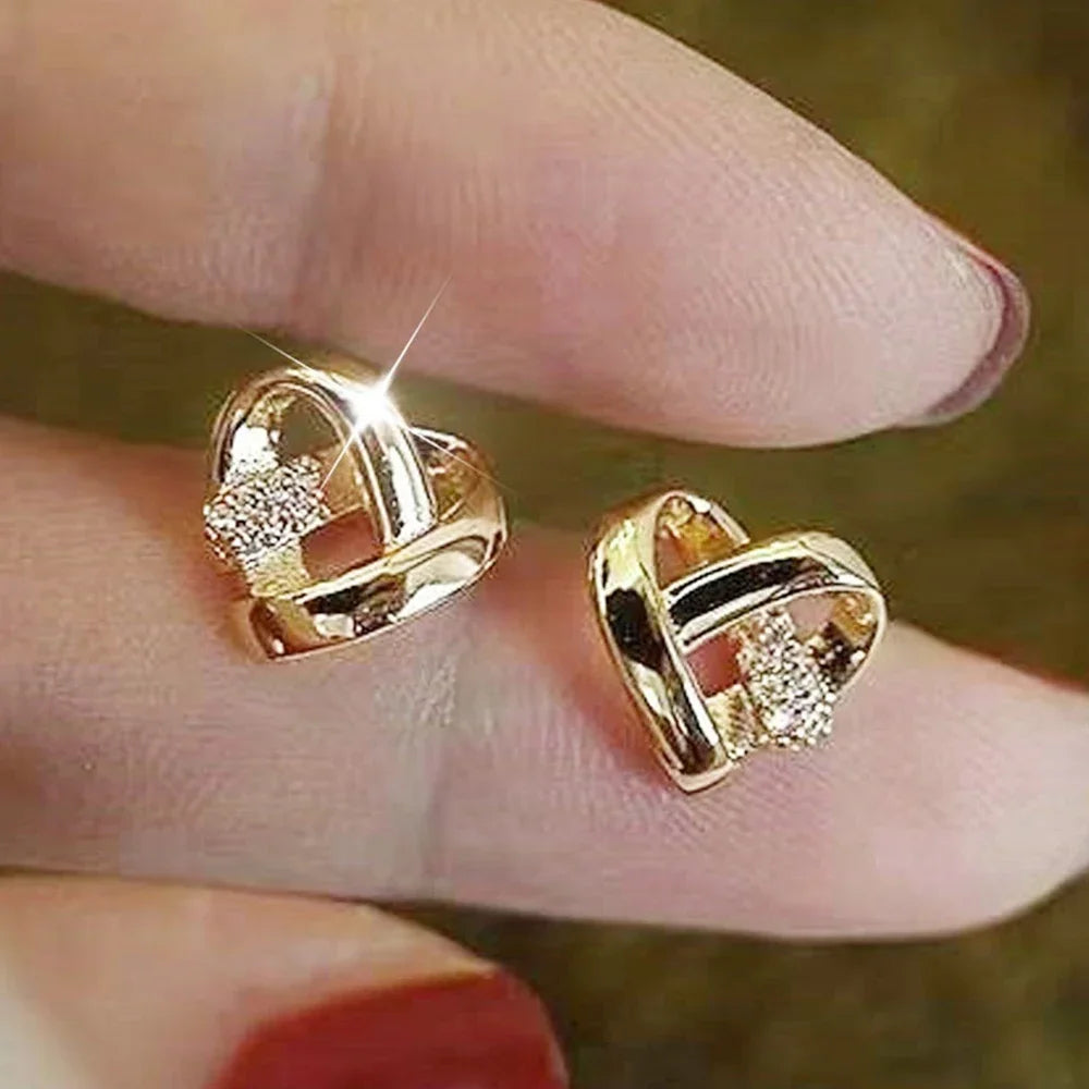“Huitan Eternity Love Heart Earrings - Silver/Gold Color Fashion Studs for Women.”