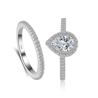 “925 Sterling Silver Teardrop Zircon Engagement and Wedding Ring Set for Women.”