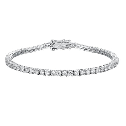 “Moissanite Tennis Bracelet, Sterling Silver, White Gold Plated, Sparkling Party Jewelry.”