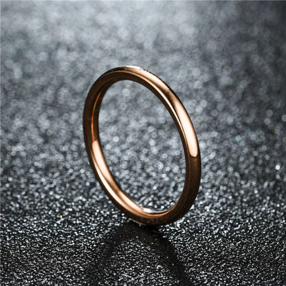 “2mm Thin Stainless Steel Rings - Rose Gold Titanium Steel for Women & Girls.”