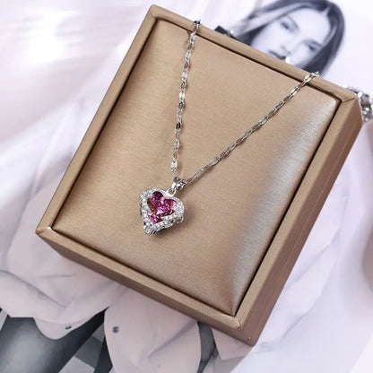 “Top Luxury Colorful Crystal Ocean Heart Pendant Necklace - 316L Stainless Steel Jewelry.”