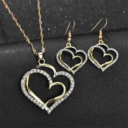 “3-Piece Heart-Shaped Jewelry Set - Earrings, Pendant, Necklace with Rhinestones.”