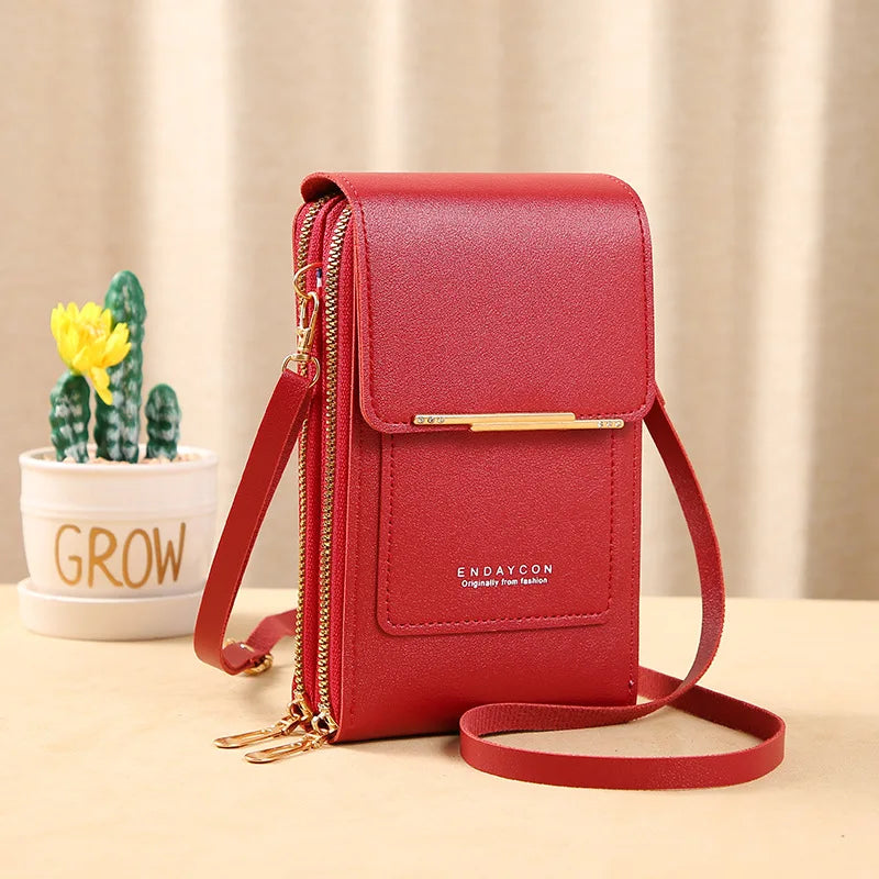 “Women’s soft leather crossbody handbag with touch screen phone purse, small wallet.”