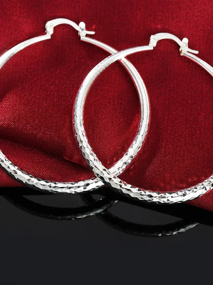 “925 Sterling Silver Circle Hoop Earrings - 5CM Fashion Jewelry for Women.”
