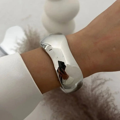 “Wide Cuff Bangles – Punk Gold & Silver Geometric Metal, Large Bracelets for Women ”