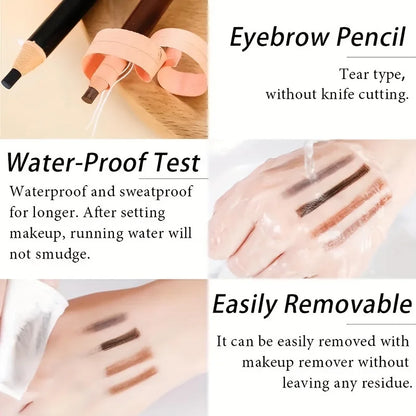 “Pull-line eyebrow pencil: no sharpening, natural color, sweat-proof, smudge-proof.”