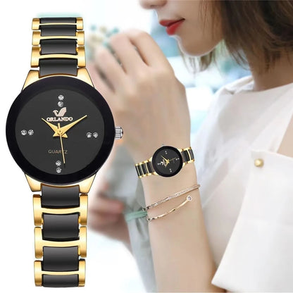 "Fashion Rhinestone Women's Watch Stainless Steel Band Analog Quartz Watches"