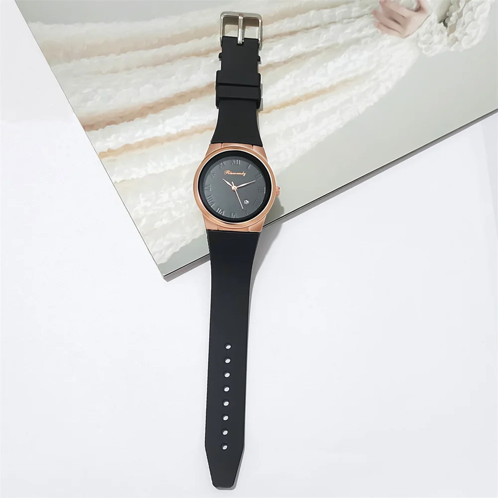 “Simple Roman Numerals Quartz Watch, Casual Silicone Strap, Stylish Ladies’ Wristwatch.”