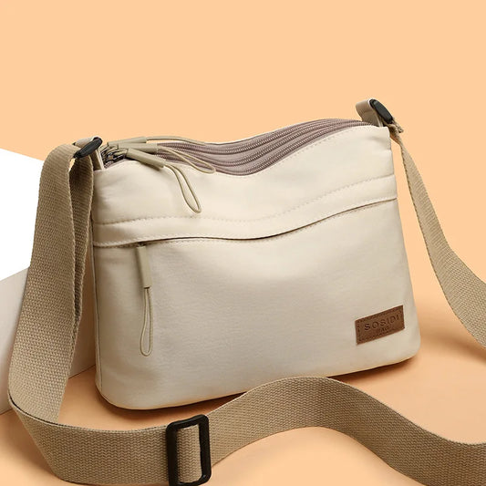 “3-Pocket High Capacity Canvas Shoulder Bag, Crossbody Purse, Ideal for Mothers”