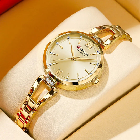 “Luxury Quartz Watch, Rhinestones, Stainless Steel Band, Fashionable Women’s Charming Wristwatch.”