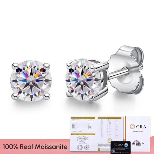 “0.1-3CT moissanite stud earrings, 925 silver, platinum plated, GRA certified wedding jewelry.”