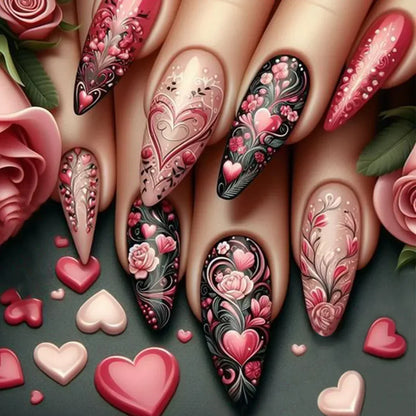 “24Pcs Matte Almond Press-On Nails – Autumn Winter Rose Leaf Design, Full Cover with Glue”