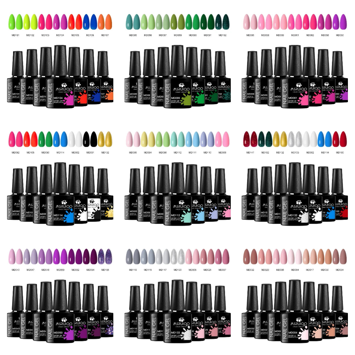 “7-piece gel polish set for DIY nail art, long-lasting soak-off UV gel.”