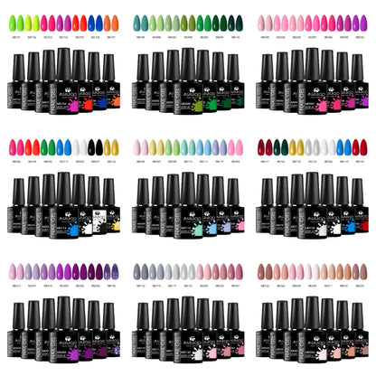 “7-piece gel polish set for DIY nail art, long-lasting soak-off UV gel.”