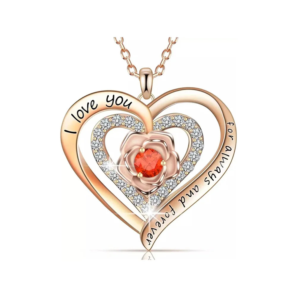 “Luxury Red Zircon Pendant Necklace with Rose Box - Trendy Wedding Jewelry.”