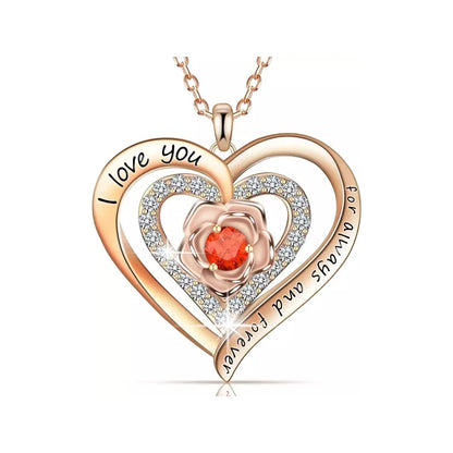 “Luxury Red Zircon Pendant Necklace with Rose Box - Trendy Wedding Jewelry.”