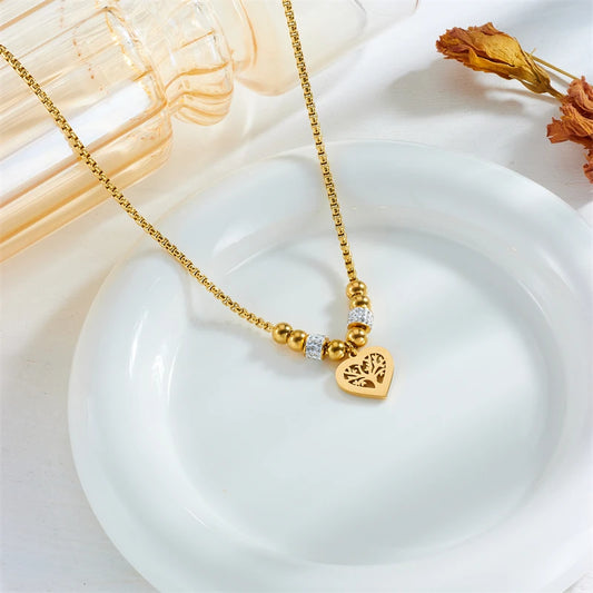“316L Stainless Steel Heart Tree Pendant Necklace Women Fashion Beads Choker Jewelry Gift.”
