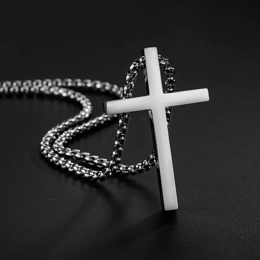 “Stainless Steel Cross Pendant Necklace - Minimalist Silver Jewelry for All.”