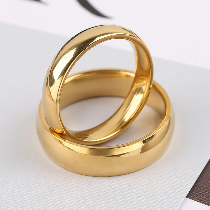 “ Simple Smooth Stainless Steel Ring - Gold Color Couple Rings for Wedding & Engagement.”