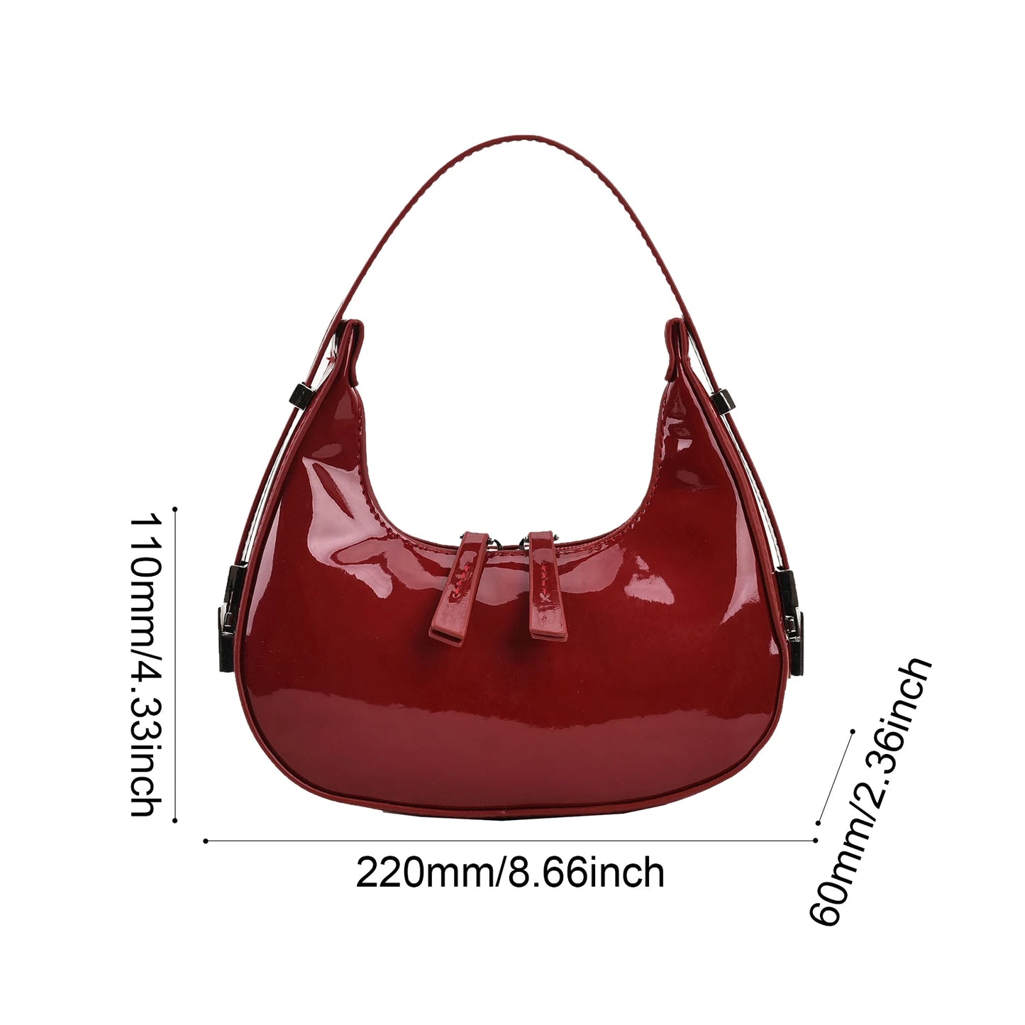 “Vintage PU leather half-moon small handbag, luxury, retro red, mini tote.”