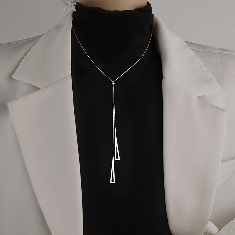“Tassel Necklace for Women - Gold/Silver Triangle Pendant Long Necklace.”