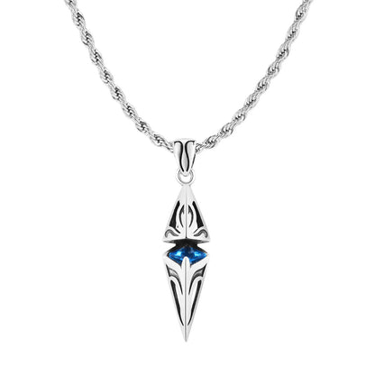“Stylish Blue Stone Necklace for Men & Women - Stainless Steel Geometric Pendant.”