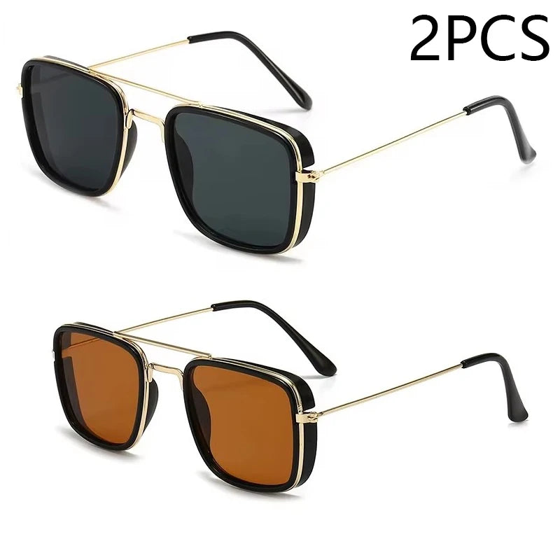 “Fashion metal square-frame sunglasses, retro European style, UV protection, Korean-inspired design.”