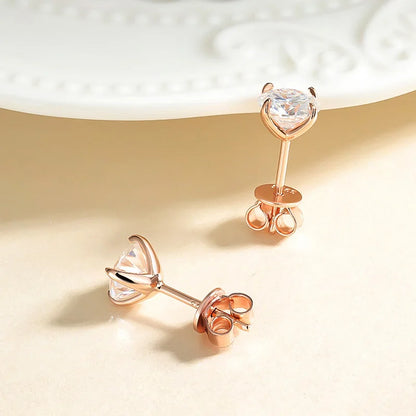 “Rose gold moissanite stud earrings, 0.2-3CT, 925 silver, perfect for weddings.”