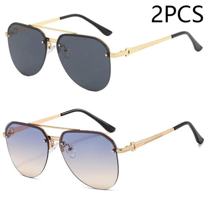 “Metal half-frame women’s sunglasses, classic double-beam design for outdoor fashion.”