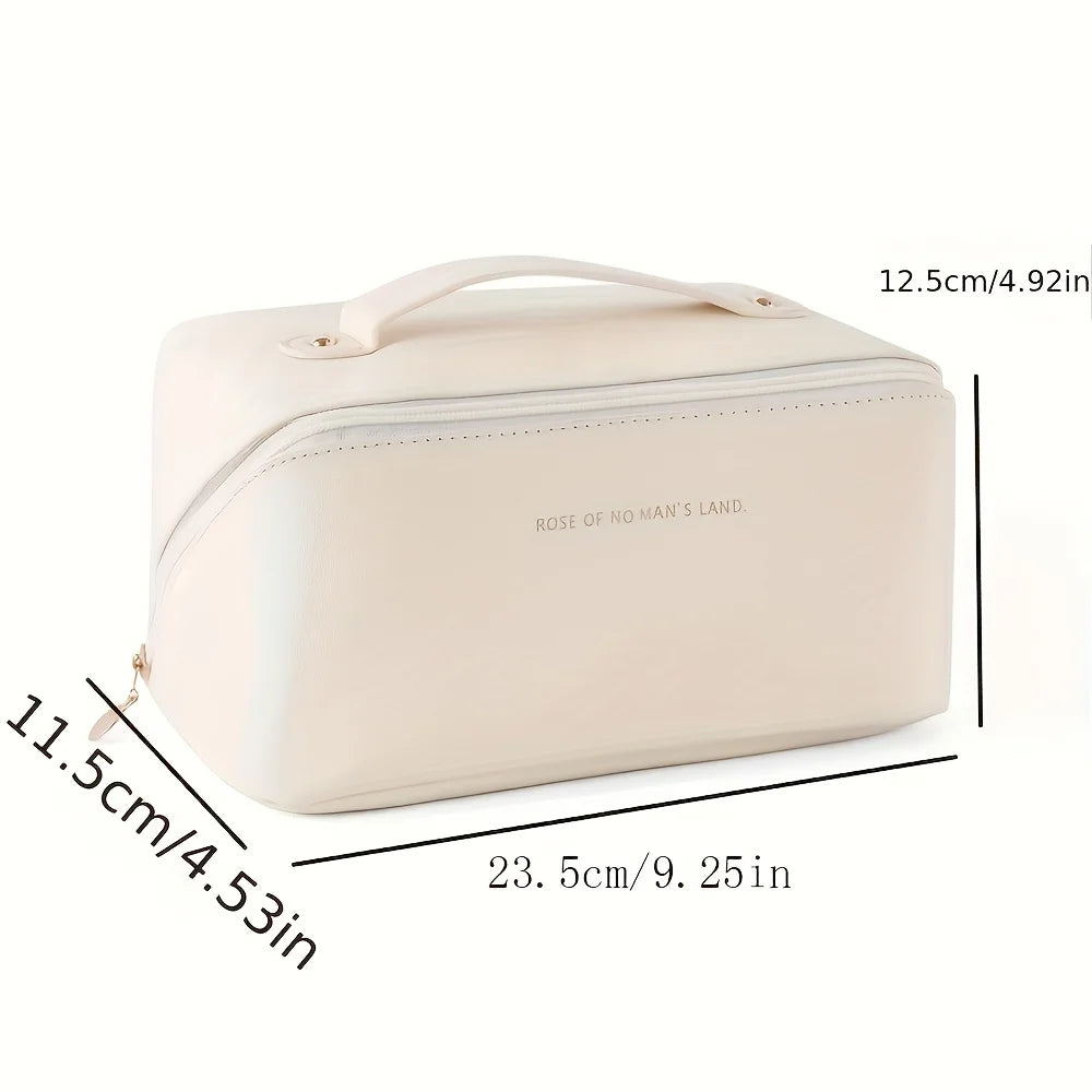 “Luxury makeup organizer bag, zippered, portable travel case for toiletries and cosmetics.”