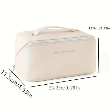 “Luxury makeup organizer bag, zippered, portable travel case for toiletries and cosmetics.”
