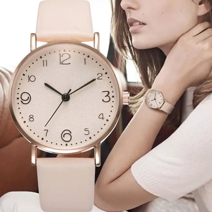 "Women Watches Ladies Casual Arabic Numbers Leather Analog Quartz Watch"