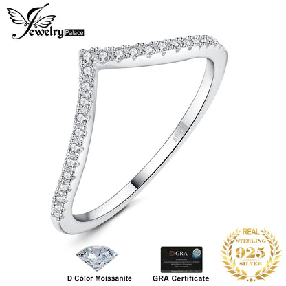 “Moissanite D Color Round Cut 925 Sterling Silver V Shape Stackable Wedding Ring.”