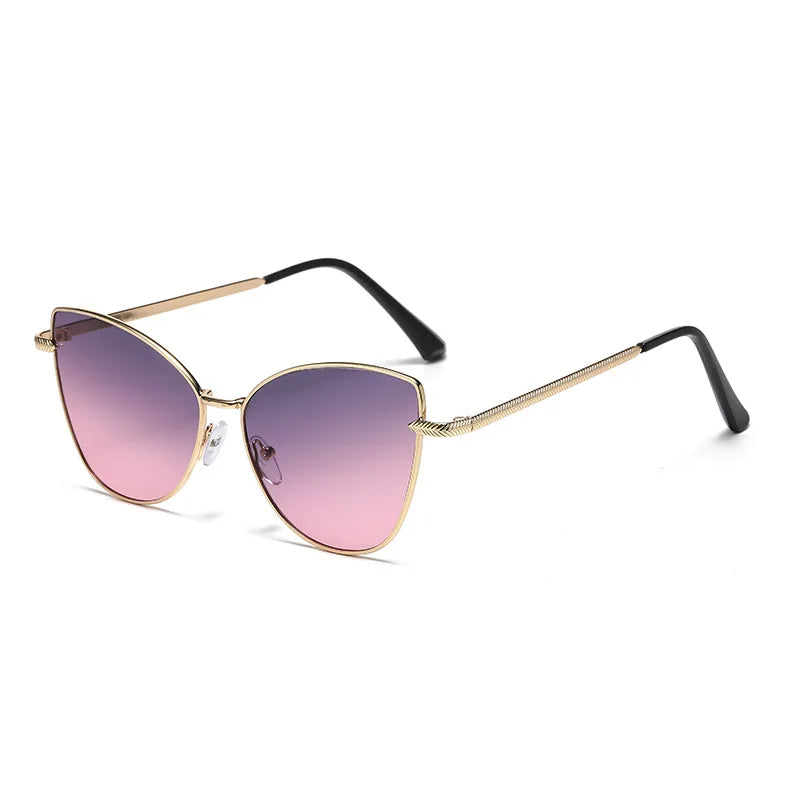 “Retro cat-eye sunglasses, small metal frame, European style, UV400 protection.”