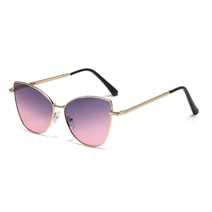 “Retro cat-eye sunglasses, small metal frame, European style, UV400 protection.”