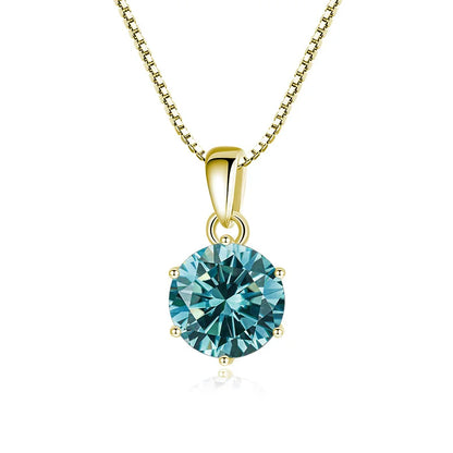 “1CT Real Moissanite Pendant Necklace, Royal Blue, Sterling Silver Wedding Jewelry.”