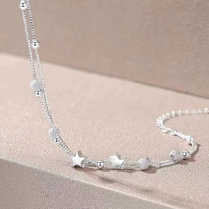 “Luxury 925 sterling silver star beaded double-layer adjustable bracelet for women.”