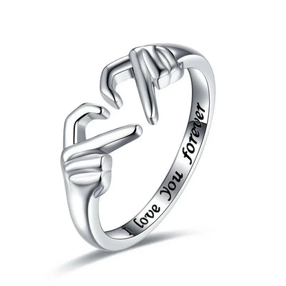 “Romantic Heart Hand Hug Ring - Adjustable Couple Ring for Wedding & Dating.”