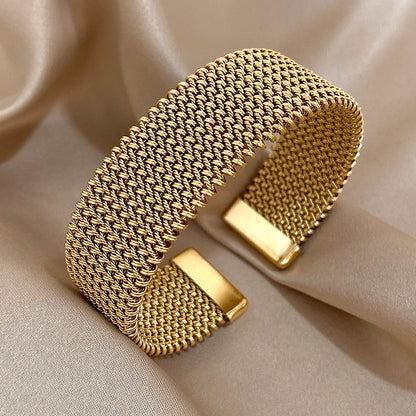 “Vintage Braided Mesh Cuff, Stainless Steel Waterproof Jewelry, Daily Party Gifts”