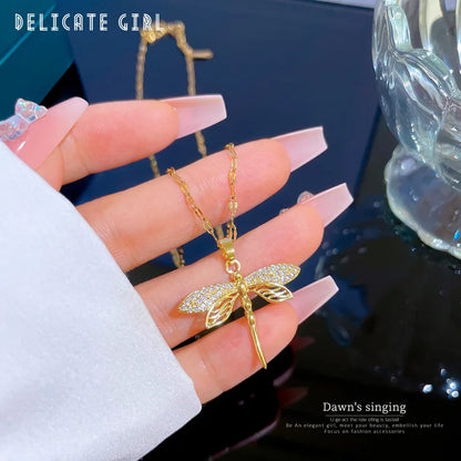 “316L stainless steel dragonfly pendant necklace, stylish, perfect gift for women.”