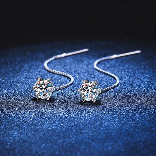 “1CT Moissanite earrings, sterling silver, white gold plated, elegant drop design.”