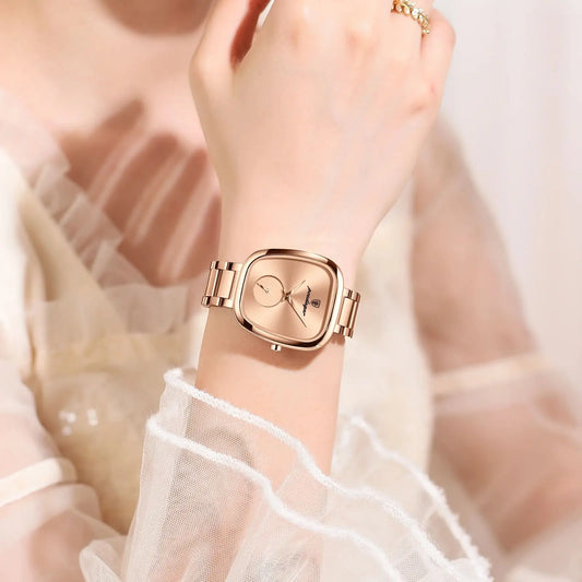 “Luxury Waterproof Stainless Steel Quartz Watch for Women, Elegant High-Quality Timepiece.”