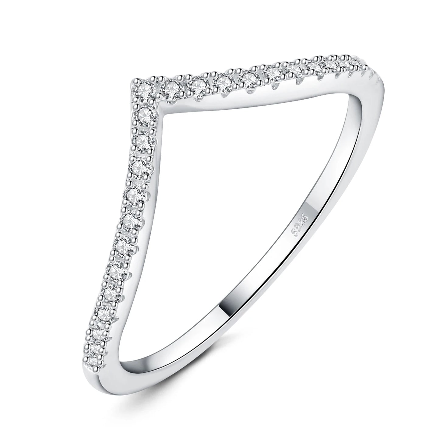 “Moissanite D Color Round Cut 925 Sterling Silver V Shape Stackable Wedding Ring.”