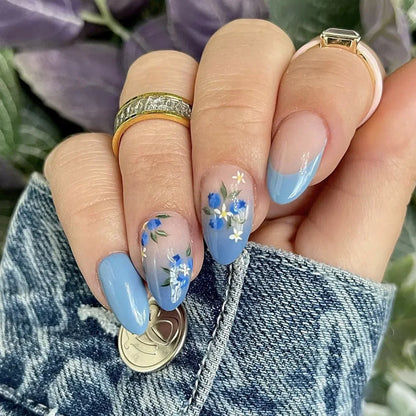 “24Pcs Matte Almond Press-On Nails – Autumn Winter Rose Leaf Design, Full Cover with Glue”