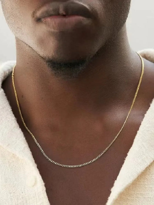 “3mm Men’s Cuban Chain Necklace - Simple Stainless Steel Titanium Jewelry.”